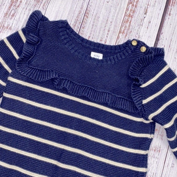 Baby Gap 18 to 24 months navy and white striped knit dress - Picture 2 of 5